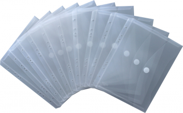 Dokumententaschen Sammelmappen Sichttaschen A5 transparent natur - Dokumentenmappe zum Abheften mit EURO-Lochung, Abheftrand, Klappe und Klettverschluss - 10 Stück