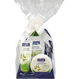Elina Geschenk-Packung 3-teilig | Olive Dusch 250 ml + Body Milk 75 ml + Gesichtspflegecreme 75-ml-Dose