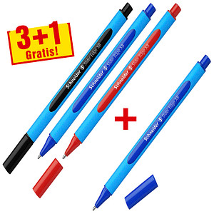 3 + 1 GRATIS: 3 Schneider Kugelschreiber Slider Edge blau Schreibfarbe farbsortiert + GRATIS 1 Kugelschreiber Slider Edge blau