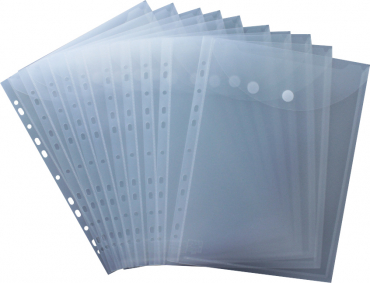 Dokumententaschen Prospekthüllen Sichttaschen A4 hoch transparent natur- Dokumentenmappe zum Abheften mit EURO-Lochung, Abheftrand, Klappe und Klettverschluss - 10 Stück