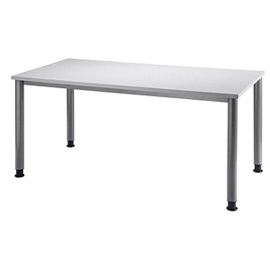 HAMMERBACHER HS16 höhenverstellbarer Schreibtisch lichtgrau rechteckig 4-Fuß-Gestell silber 160,0 x 80,0 cm