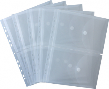 2 Dokumententaschen A5 auf A4 quer transparent klar, 12 mm Füllhöhe, zum Abheften mit EURO-Lochung, Abheftrand, Klappe und Klettverschluss - 5 Stück
