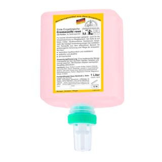 Erste Erzgebirgische Cremeseife rosé, mit Parfüm |  1-Liter-Patrone für häufige Anwendung bei leicht verschmutzten Händen und zur Körperwaschung im Pflegebereich passend für Spender ||70334|| (manuell) und ||70485|| (berührungslos) 