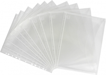 Dokumententaschen Sammelmappen Sichttaschen A4 quer transparent natur- Dokumentenmappe zum Abheften mit EURO-Lochung, Abheftrand, Einsteckverschluss - 10 Stück