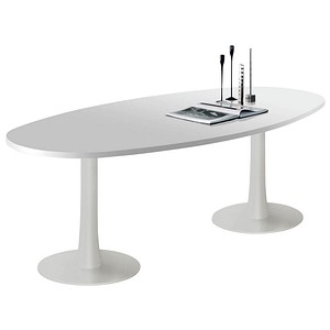 Quadrifoglio Konferenztisch Idea+ lichtgrau oval, Säulenfuß weiß, 240,0 x 110,0 x 74,0 cm