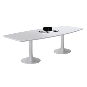 Quadrifoglio Konferenztisch Idea+ lichtgrau Tonnenform, Säulenfuß weiß, 280,0 x 80,0 - 110,0 x 74,0 cm