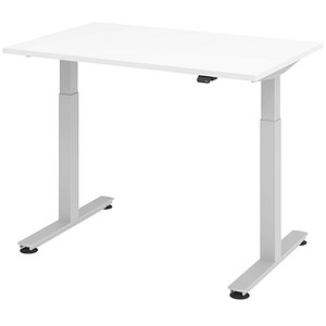 HAMMERBACHER XMST12 höhenverstellbarer Schreibtisch weiß rechteckig T-Fuß-Gestell silber 120,0 x 80,0 cm