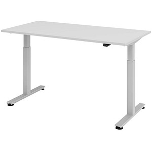 HAMMERBACHER XMST16 höhenverstellbarer Schreibtisch lichtgrau rechteckig T-Fuß-Gestell silber 160,0 x 80,0 cm