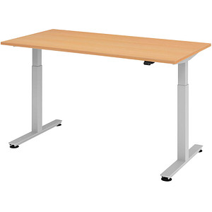 HAMMERBACHER XMST16 höhenverstellbarer Schreibtisch buche rechteckig T-Fuß-Gestell silber 160,0 x 80,0 cm