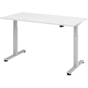 HAMMERBACHER XMST16 höhenverstellbarer Schreibtisch weiß rechteckig T-Fuß-Gestell silber 160,0 x 80,0 cm