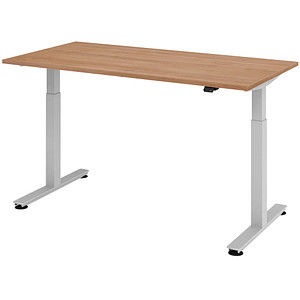 HAMMERBACHER XMST16 höhenverstellbarer Schreibtisch nussbaum rechteckig T-Fuß-Gestell silber 160,0 x 80,0 cm