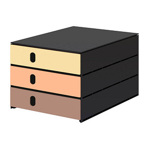 styro Schubladenbox styroval pro feelings Birdy  gelb, orange, braun 14-8050.Bi, DIN C4 mit 3 Schubladen