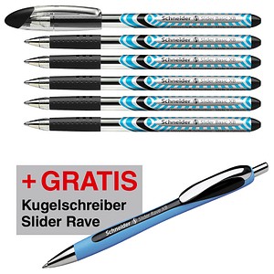 AKTION: 6 Schneider Kugelschreiber Slider Basic schwarz Schreibfarbe schwarz + GRATIS Slider Kugelschreiber Rave, schwarz
