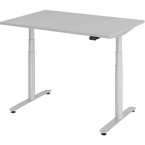 HAMMERBACHER VXDLR12 elektrisch höhenverstellbarer Schreibtisch lichtgrau rechteckig, T-Fuß-Gestell silber 120,0 x 80,0 cm