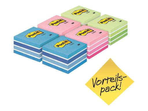 3M Post-it Haftnotizen Würfel Promo-Pack, 76 x 76 mm je 2 Würfel in Pastell-Pin