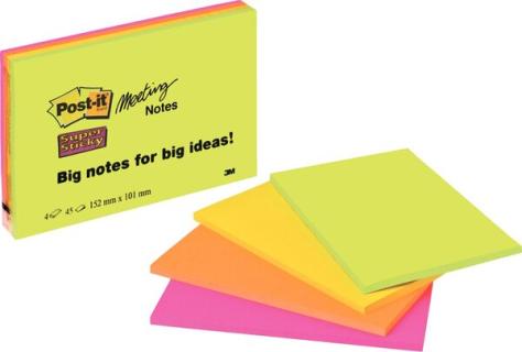 3M Post-it Meeting Notes/6445-4SS 149x98mm sortiert Inh.4 Blöcke