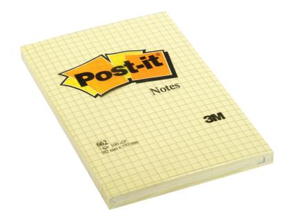 3M Post-it Notes Haftnotizen, 102 x 152 mm, gelb, kariert 100 Blatt-Block
