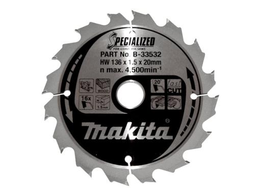 MAKITA SPECIALIZED Kreissägeblatt 136x20x16Z B-33532 Durchmesser: 136 mm Dicke: