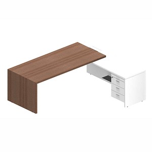Quadrifoglio T45 Schreibtisch nussbaum, weiß L-Form Wangen-Gestell nussbaum 220,0 x 194,0 cm