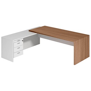 Quadrifoglio T45 Schreibtisch nussbaum, weiß L-Form Wangen-Gestell nussbaum 200,0 x 194,0 cm
