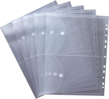 2 Dokumententaschen A5 auf A4 quer transparent klar - Dokumentenmappe zum Abheften mit EURO-Lochung, Abheftrand, Klappe und Klettverschluss - 5 Stück
