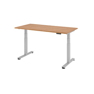 HAMMERBACHER XDSM16 höhenverstellbarer Schreibtisch nussbaum rechteckig T-Fuß-Gestell silber 160,0 x 80,0 cm