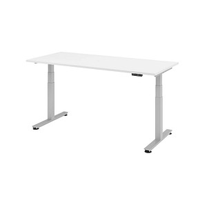 HAMMERBACHER XDSM19 höhenverstellbarer Schreibtisch weiß rechteckig T-Fuß-Gestell silber 180,0 x 80,0 cm