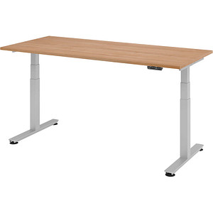 HAMMERBACHER XDSM19 höhenverstellbarer Schreibtisch nussbaum rechteckig T-Fuß-Gestell silber 180,0 x 80,0 cm