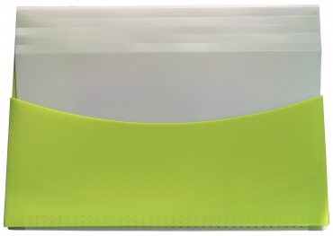 EXXO by HFP Fächertasche / Aktentasche / Sammeltasche, passend für A4 Unterlagen, 7 Fächer, aus PP, mit Klarsicht-Taben, Visitenkartenhalter und Einschubdeckel, Farbe: transparent limone – 1 Stück