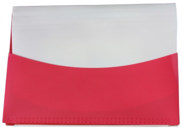 EXXO by HFP Fächertasche / Aktentasche / Sammeltasche, passend für A4 Unterlagen, 7 Fächer, aus PP, mit Klarsicht-Taben, Visitenkartenhalter und Einschubdeckel, Farbe: transparent rot – 1 Stück