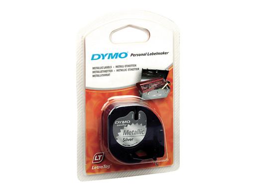 DYMO LetraTag-Band, Plastik 12mm x 4m schw. auf silbermetal