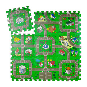 relaxdays Puzzlematte Straße grün/bunt 31,0 x 31,0 cm
