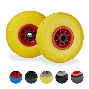 relaxdays Sackkarrenräder luftbereift gelb, rot Kunststoff Felgen, Achse 2,5 cm