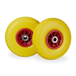relaxdays Sackkarrenräder luftbereift gelb, rot Vollgummi Felgen, Achse 2,0 cm