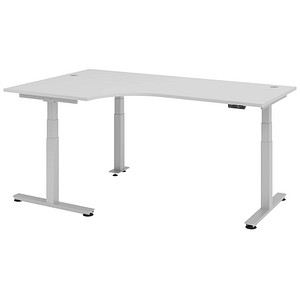 HAMMERBACHER VXDSM82 höhenverstellbarer Schreibtisch lichtgrau L-Form T-Fuß-Gestell silber 200,0 x 120,0 cm