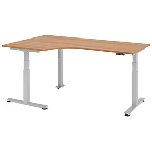 HAMMERBACHER VXDSM82 höhenverstellbarer Schreibtisch nussbaum L-Form T-Fuß-Gestell silber 200,0 x 120,0 cm