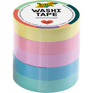 folia Deko-Klebeband Washi-Tape UNI PASTELL, 5er Set