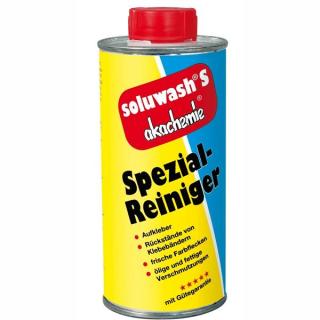 akachemie soluwash S | 250 ml Spezialreiniger für Aufkleber, frische Farbflecken, Rückstände von Klebebändern und öligen und fettigen Verschmutzungen