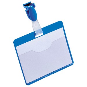 DURABLE Namensschild, oben offen, mit Clip, Rücken: blau aus transparenter Hart