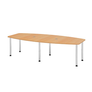 HAMMERBACHER Konferenztisch KT28C buche Tonnenform, Rundrohr chrom, 280,0 x 85,0 - 130,0 x 72,0 - 74,0 cm