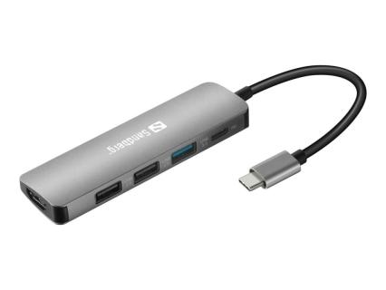 SANDBERG USB-C Dock HDMI+3xUSB+PD 100W - Verkabelt - USB 3.0 (3.1 Gen 1) Type-C