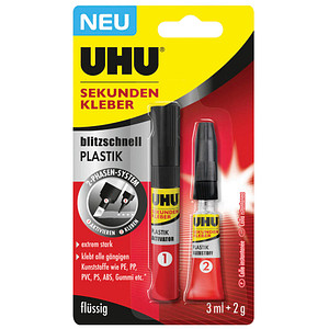 UHU Sekundenkleber blitzschnell PLASTIK, 3 ml + 2 g