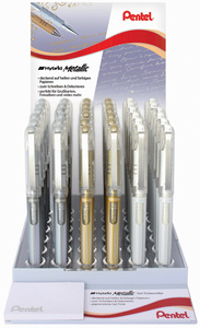 Pentel Gel-Tintenroller K230, gold, silber, weiß, Display (5103043)
