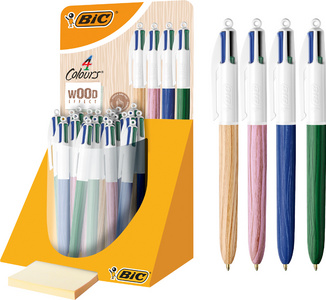 BIC Druckkugelschreiber 4 Colours Wood Style, 30er Display