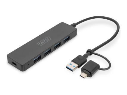 DIGITUS USB 3.0 Hub 4-Port Slim, USB-C Adapter 0,2m Kabel