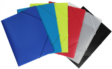 EXXO by HFP Eckspanner / Gummizugmappe / Sammelmappe, A4, aus PP, mit 30mm Füllhöhe, mit Gummizug und 3 Einschlagklappen im Rückendeckel, farblich sortiert, 6 Stück