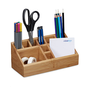 relaxdays Schreibtisch-Organizer braun Bambus 10 Fächer 23,0 x 10,0 x 10,0 cm