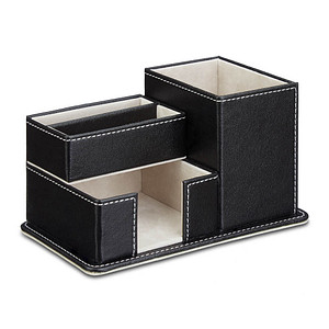 relaxdays Schreibtisch-Organizer schwarz Lederimitat 4 Fächer 18,0 x 12,0 x 10,0 cm
