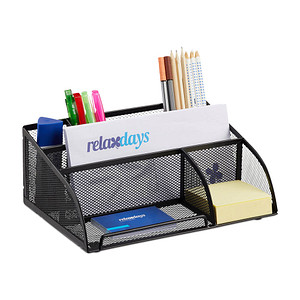 relaxdays Schreibtisch-Organizer schwarz Metall 5 Fächer 25,5 x 18,0 x 10,5 cm