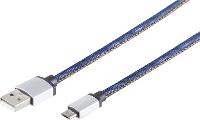 S-CONN USB Ladekabel USB A-ST auf USB Micro B-ST Jeans blau 2,0m (14-50029)